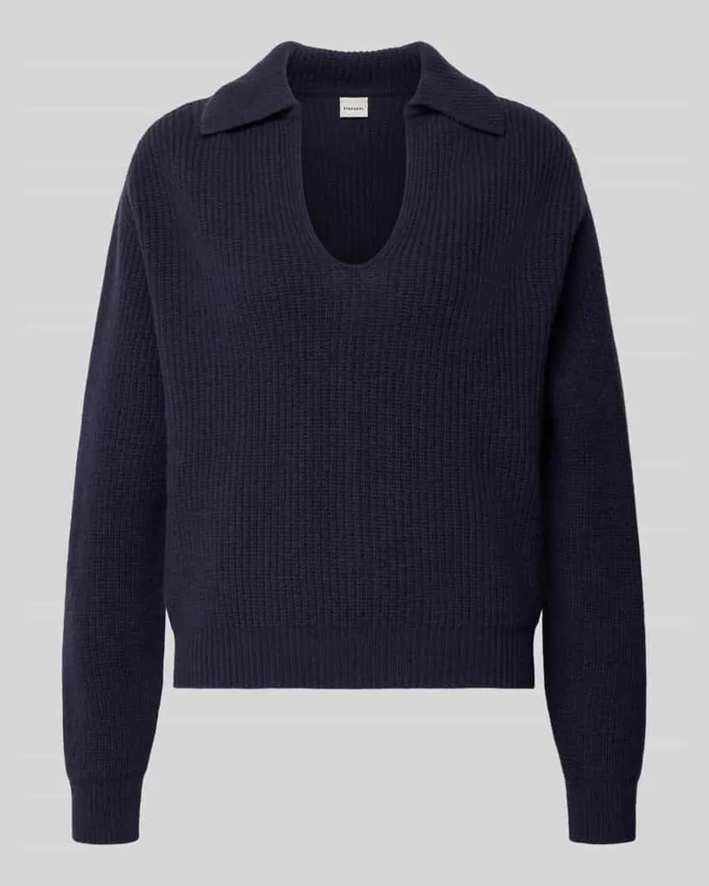 Stefanel Strickpullover aus Lanawolle mit Polokragen Marine