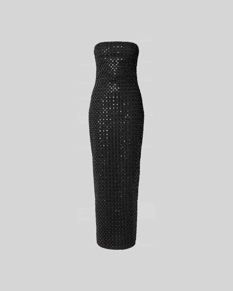 ROTATE Birger Christensen Midikleid mit Allover-Pailettenbesatz Black
