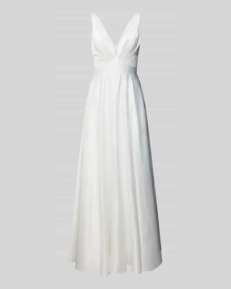 LUXUAR Abendkleid aus Satin mit V-Ausschnitt und Drapierungen Offwhite