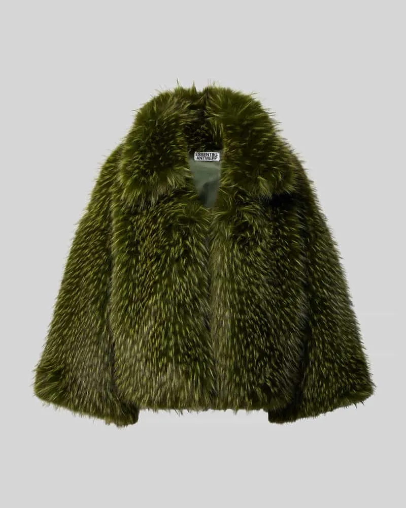 Essentiel Oversized Webpelzjacke in Melange-Optik Modell 'KASTANJE Dunkelgruen