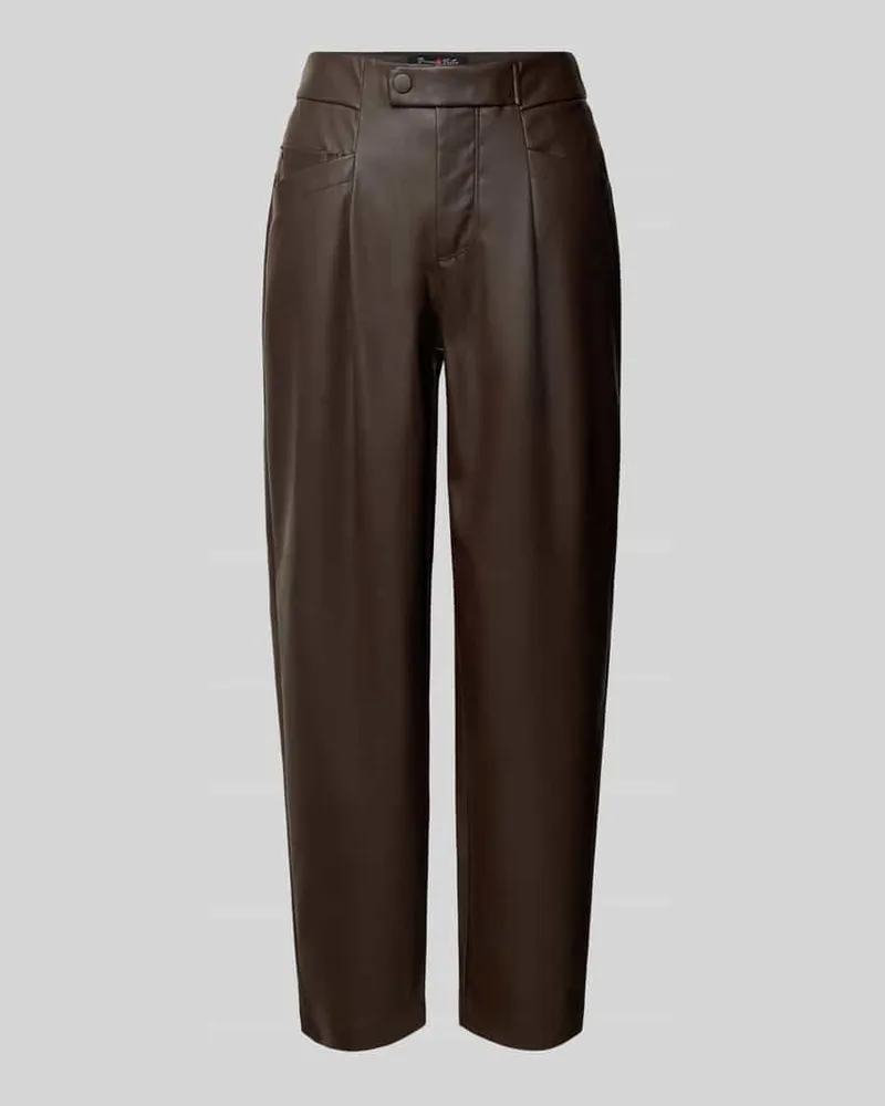 Buena Vista Wide Leg Kunstlederhose mit Bundfalten Dunkelbraun
