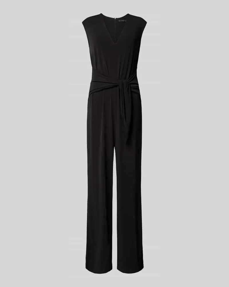 Oui  Jumpsuit mit V-Ausschnitt und Bindegürtel Black