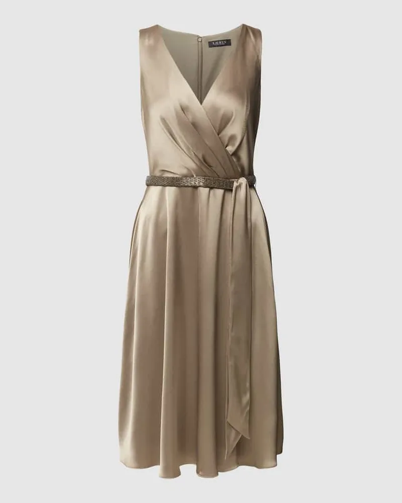 Ralph Lauren Knielanges Cocktailkleid mit Taillengurt Lind