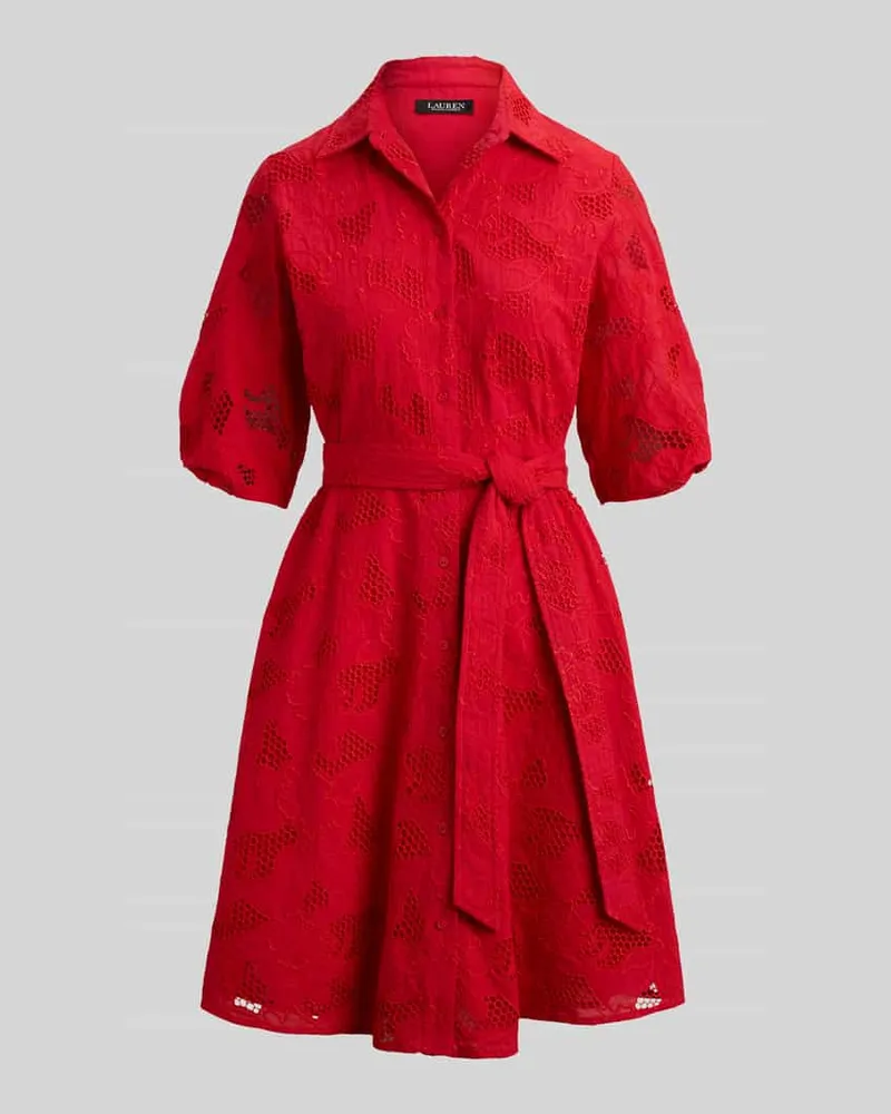 Ralph Lauren Hemdblusenkleid aus Lochspitze Rot