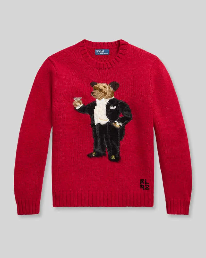 Ralph Lauren Regular Fit Pullover aus reiner Wolle mit Polo-Bear-Intarsie Rot