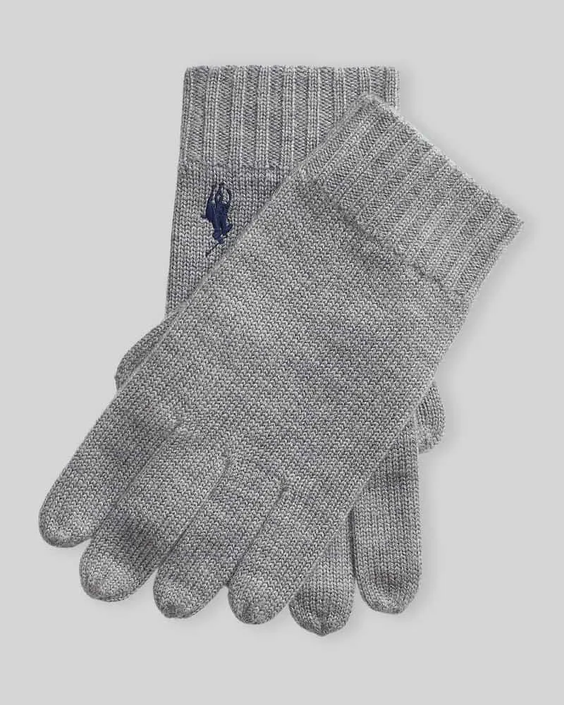 Ralph Lauren Fingerhandschuhe aus Wolle mit Logo-Stickerei Hellgrau