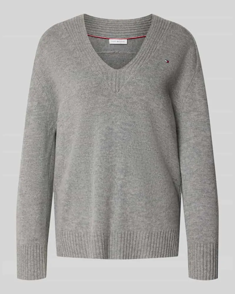 Tommy Hilfiger Pullover aus Wolle mit Logo-Detail Mittelgrau