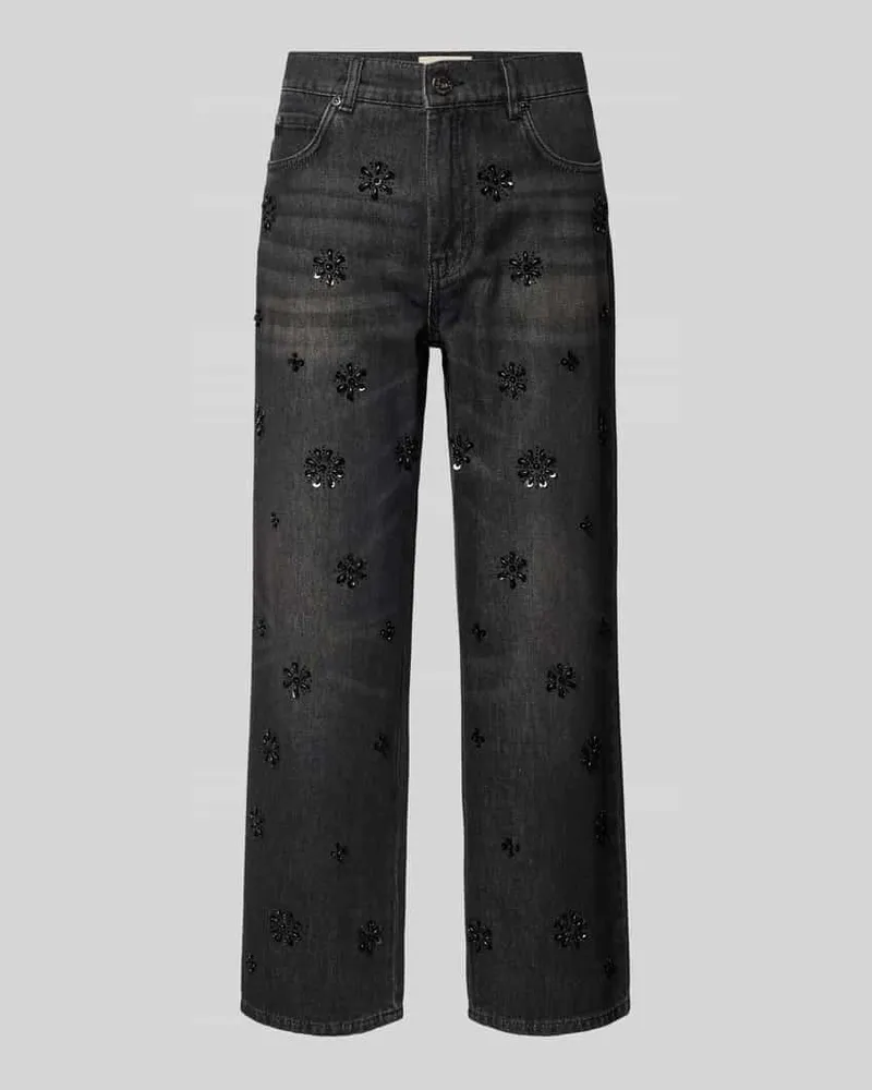 Max Mara Straight Fit Jeans mit Ziersteinbesatz Anthrazit