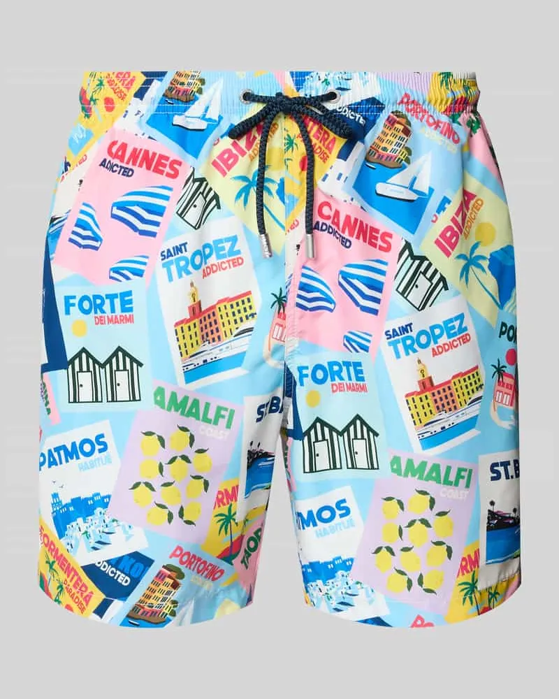 MC2 Saint Barth Badehose im Allover-Look Modell 'LIGHTING Postcard Hellblau
