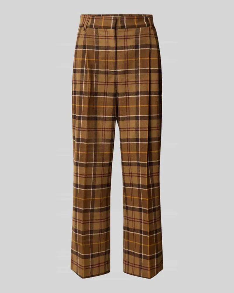 Barbour Regular Fit Bundfaltenhose aus Wolle mit Bügelfalten Cognac