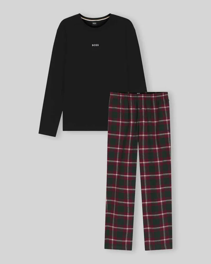 HUGO BOSS Pyjama-Set mit Logo-Detail im 2-teiligen Set Dunkelrot