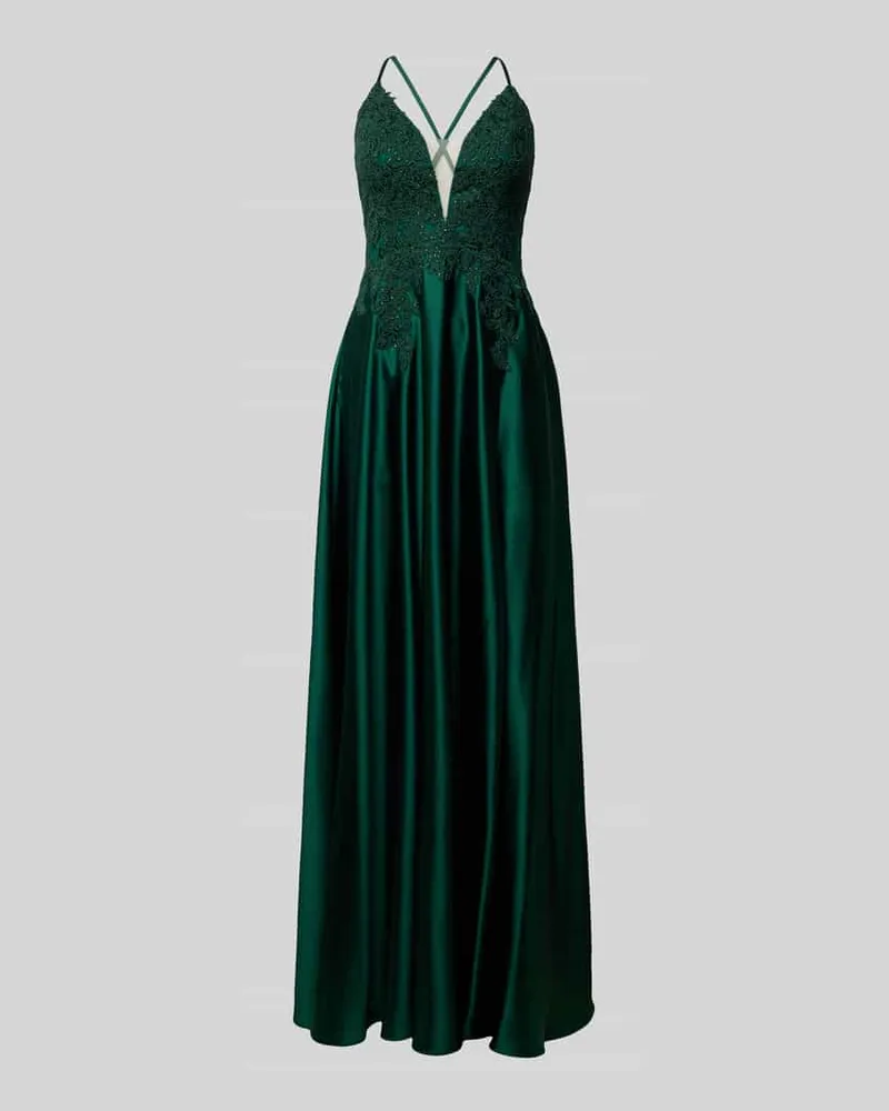 LUXUAR Abendkleid mit Strasssteinbesatz Dunkelgruen