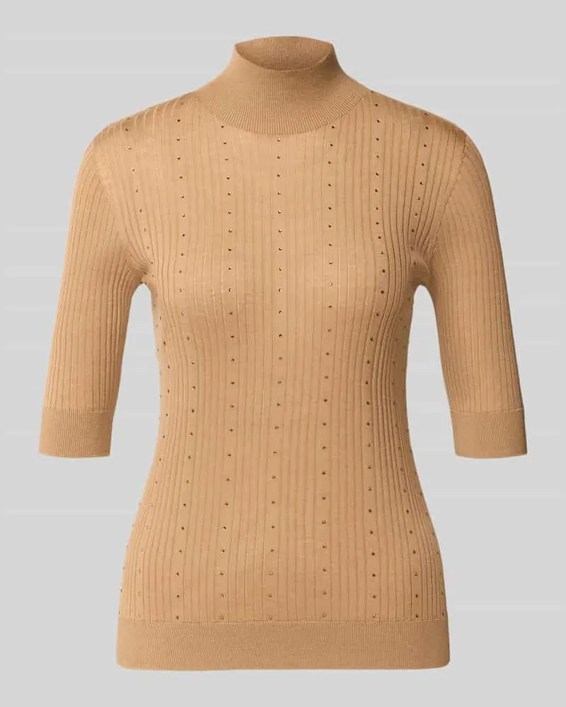 Liu Jo Slim Fit Longsleeve aus reiner Lanawolle Modell 'Maglia Costine Camel