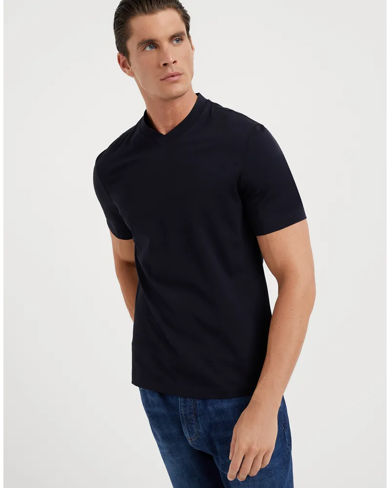 Brunello Cucinelli Kurzärmliges T-Shirt Blau