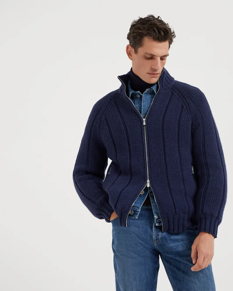 Brunello Cucinelli Daunenjacke aus Strick Blau