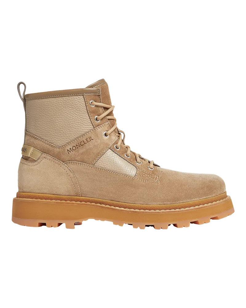 Moncler Peka Camp Schnürstiefel aus Wildleder und Leder Beige