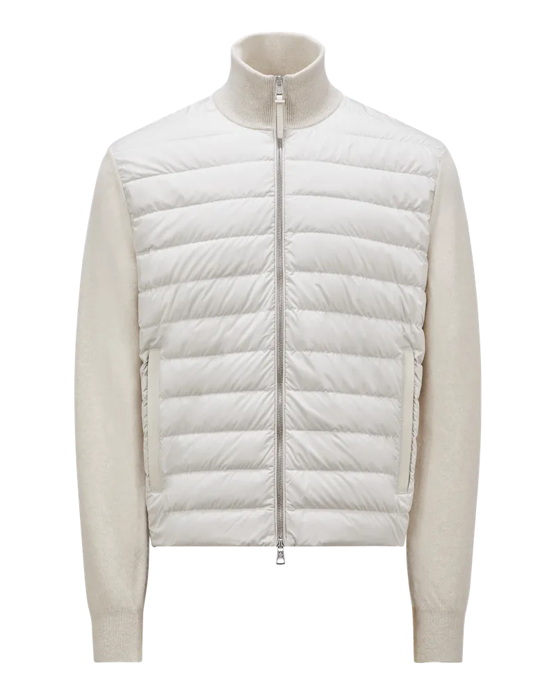 Moncler Gepolsterte Strickjacke mit Reißverschluss aus Wolle und Kaschmir Weiss