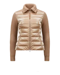 Moncler Gepolsterte Strickjacke aus Wolle mit Reißverschluss Beige