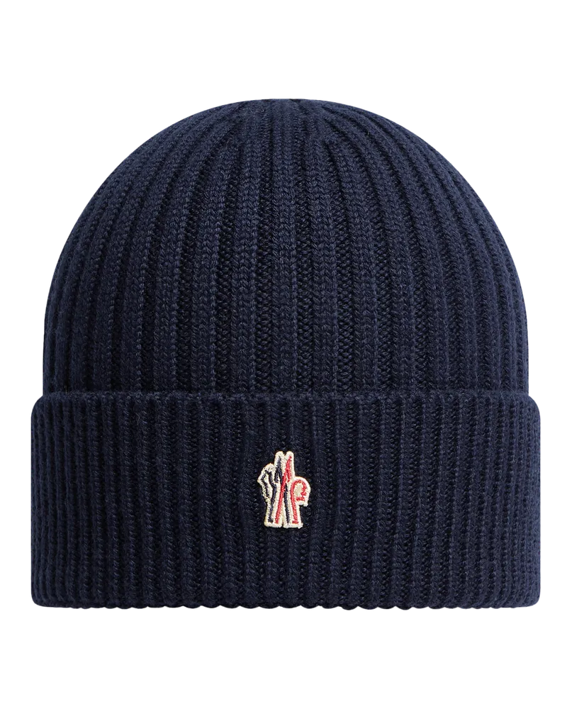 Moncler Beanie aus Wolle in Rippenstrick Blau