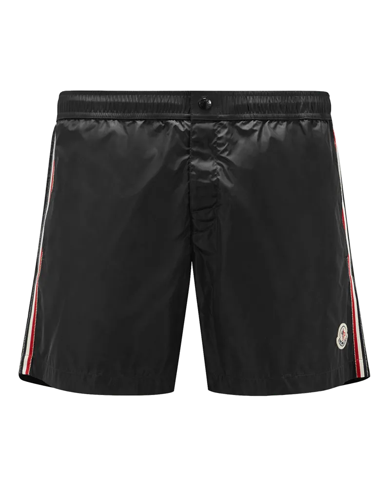 Moncler Badeshorts mit dreifarbigem Besatz Schwarz
