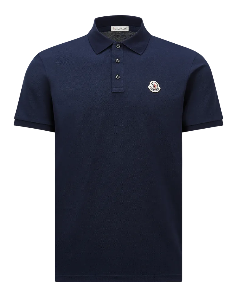 Moncler Poloshirt aus Baumwollpiqué mit gestreiften Akzenten Blau