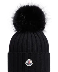 Moncler Mütze aus Wolle mit Bommel Schwarz