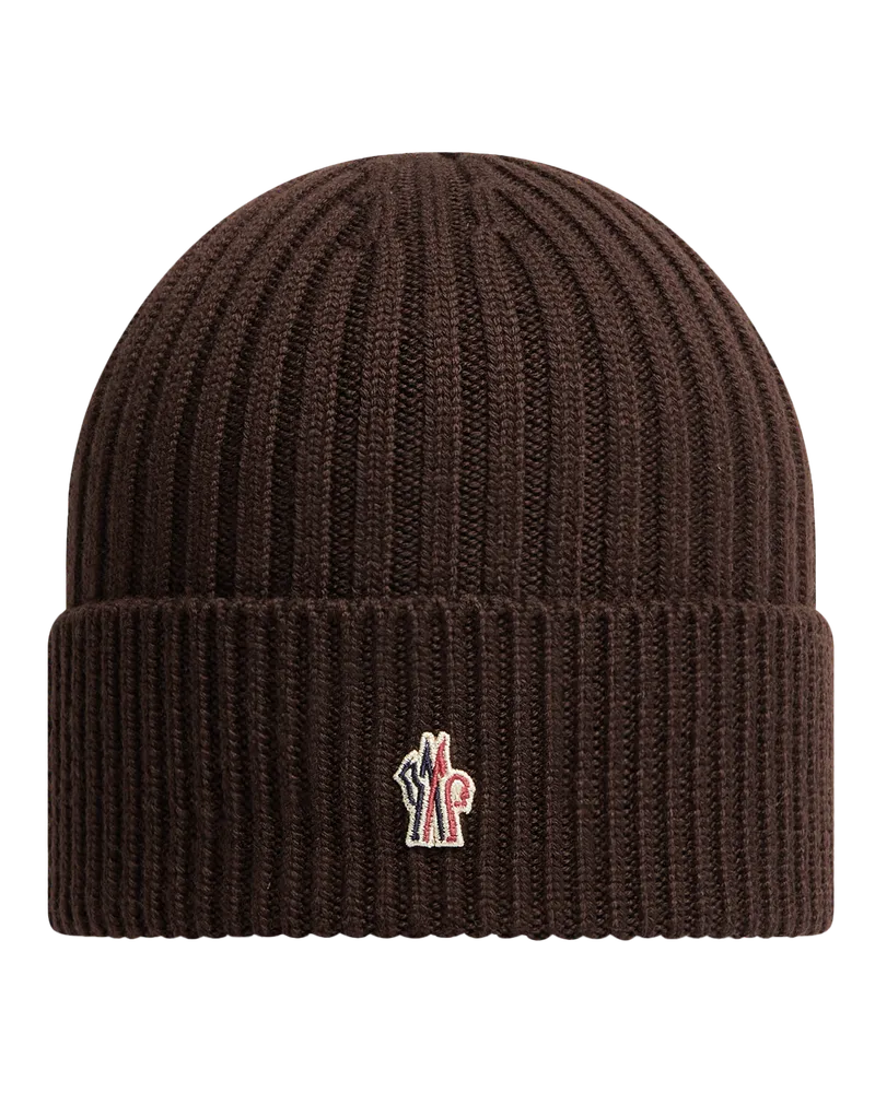 Moncler Beanie aus Wolle in Rippenstrick Braun