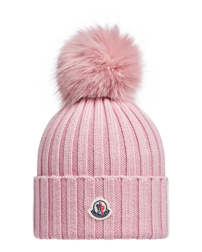 Moncler Mütze aus Wolle mit Bommel Pink