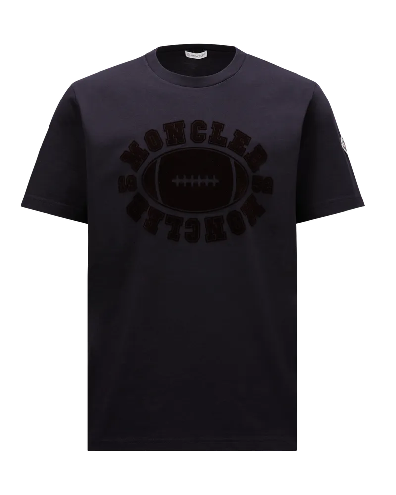 Moncler T-Shirt aus Baumwolle mit Rugby-Motiv Blau