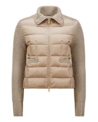 Moncler Gepolsterte Strickjacke aus Wolle mit Reißverschluss Beige