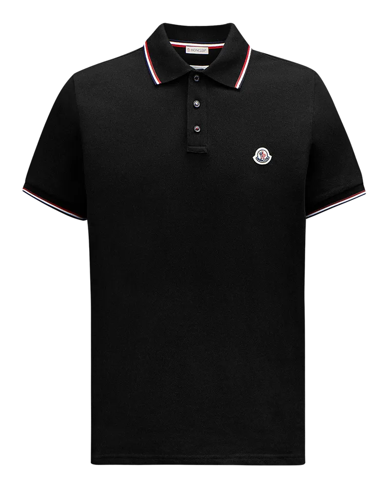 Moncler Dreifarbig abgesetztes Piquet-Poloshirt aus Baumwolle Schwarz