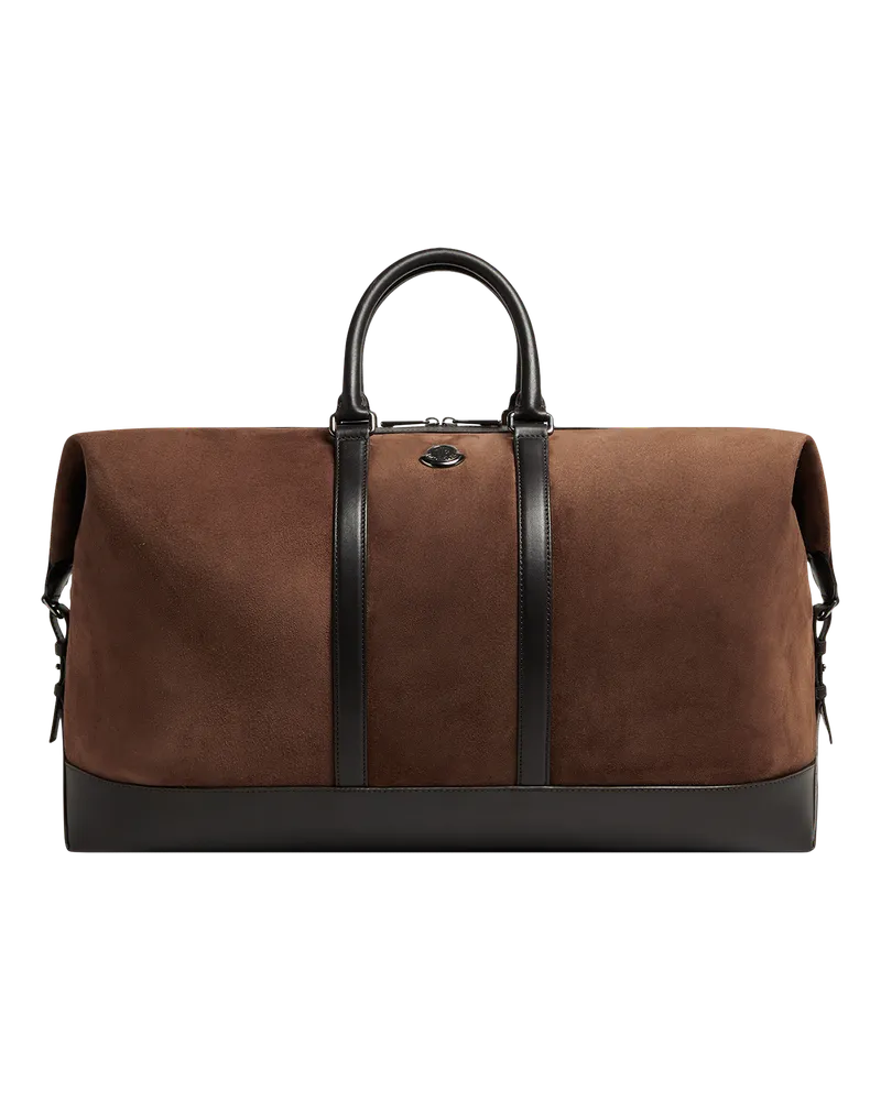 Moncler Tech Duffle Bag aus Wildleder mit Lederbesatz Braun