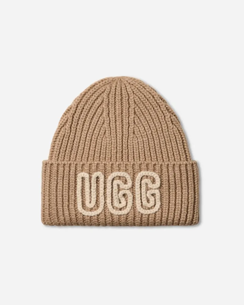 UGG Ribbed Beanie aus dickem Material für Damen in Brown, Größe Acrylmischung White
