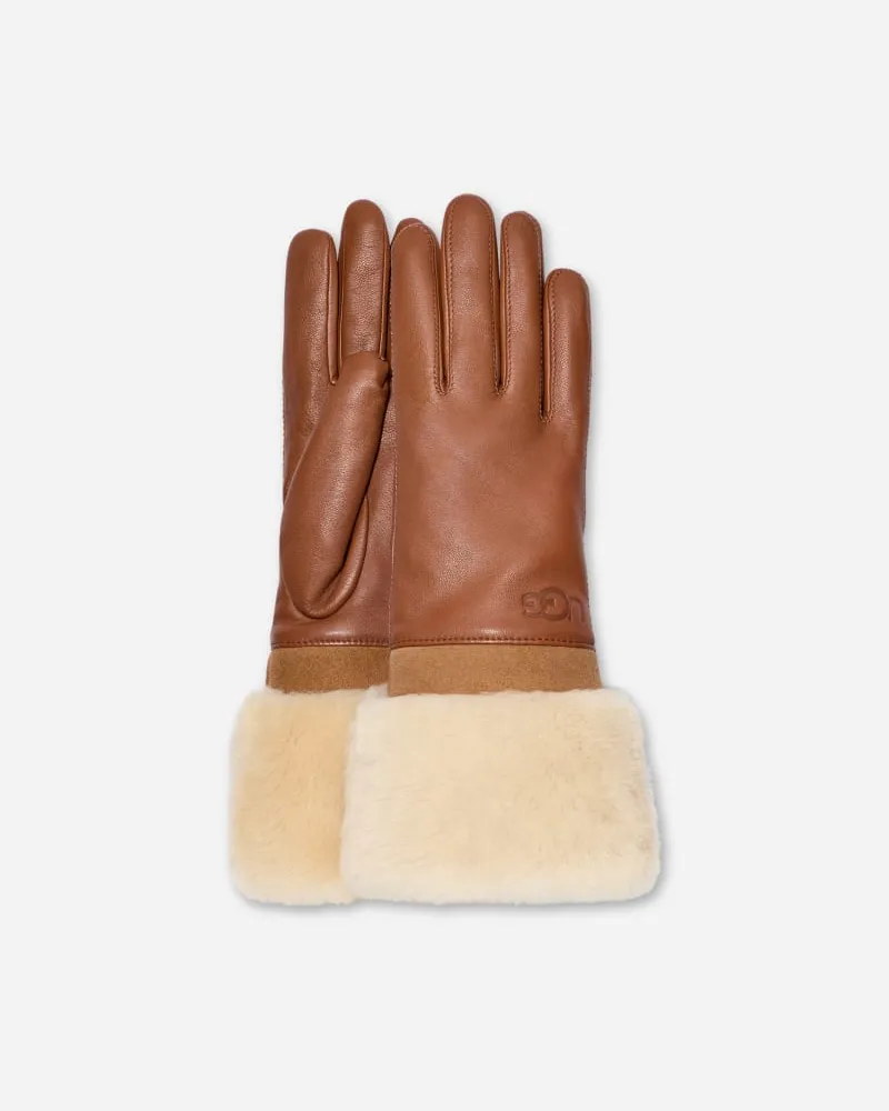UGG Lederhandschuhe mit Shearling-Bündchen für Damen in Brown, Größe Schaffell/Leder Chestnut