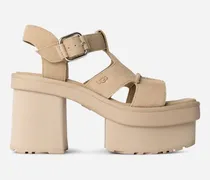 New Heights Plateausandale mit T-Riemen für Damen in Brown, Größe Wildleder