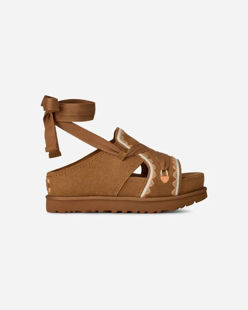 UGG Goldenstar Hi Artistitch Sandale für Damen in Brown, Größe Wildleder Chestnut