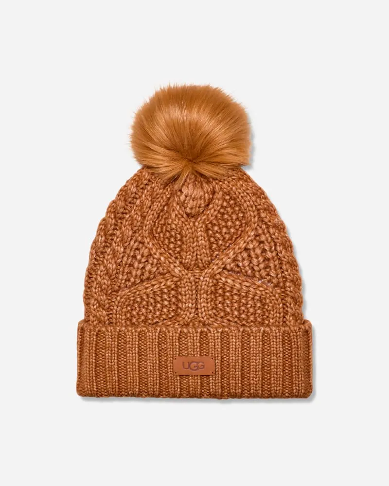 UGG Zopfstrick-Beanie mit Bommel für Damen in Brown, Größe Chestnut