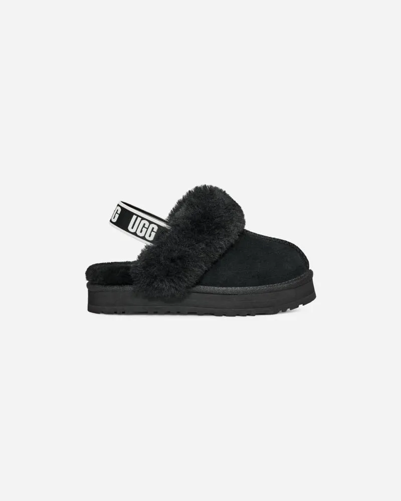 UGG Funkette Hausschuh für Kinder in Black, Größe Veloursleder Black