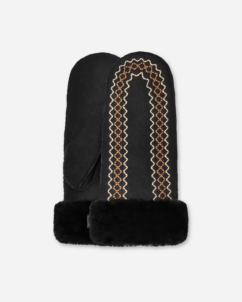 UGG Bestickte Atherson Fäustlinge für Damen in Black, Größe Schaffell Black