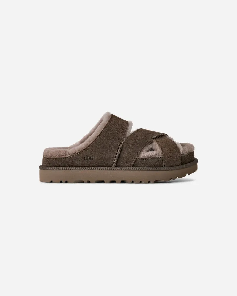 UGG Greenport Cross Strap Slide für Damen in Dense Smoke, Größe Wildleder Dense