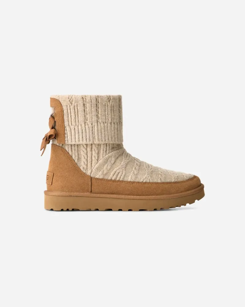 UGG Classic Mini Cabelle Knit Boot für Damen in White, Größe Veloursleder/Strick Natural