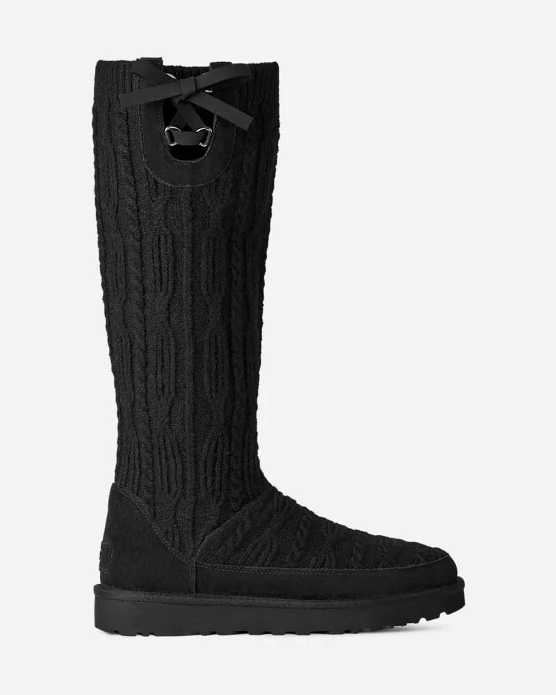 UGG Classic Tall Cabelle Knit Boot für Damen in Black, Größe Veloursleder/Strick Black