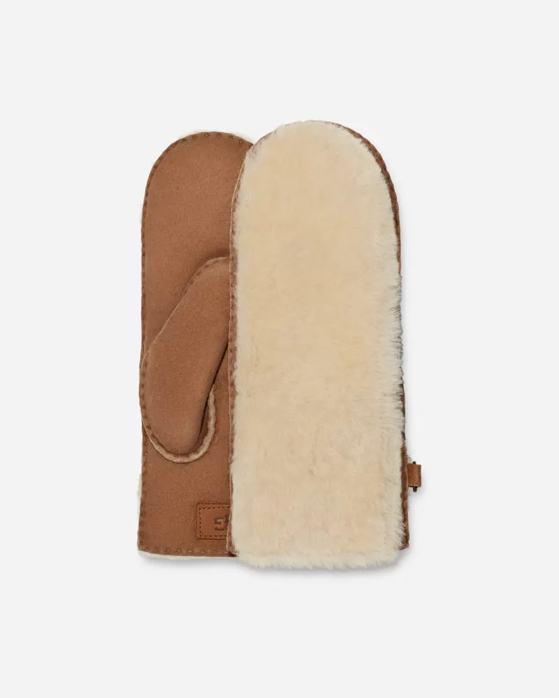 UGG Fäustlinge mit sichtbarem Lammfell für Damen in Brown, Größe Schaffell Chestnut