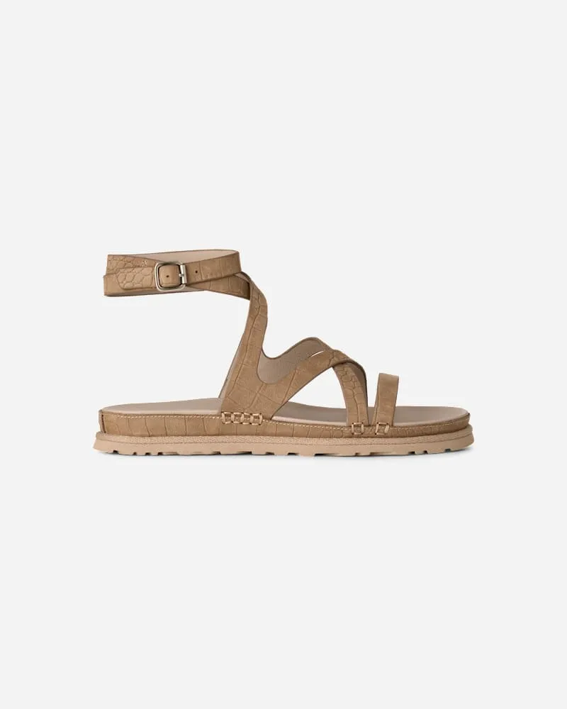 UGG GoldenGaze geprägte Sandale mit Knöchelriemen für Damen in Brown, Größe Leder Mustard