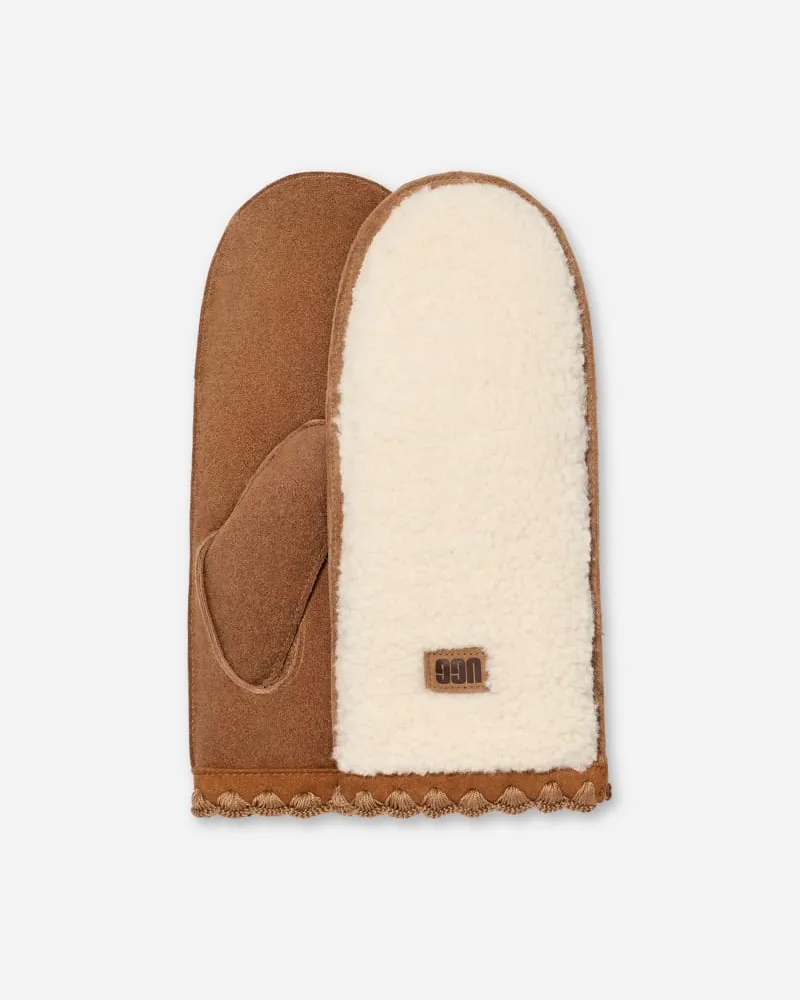 UGG Fäustlinge aus ®fluff mit Muschelrand für Damen in Nimbus, Größe Leder/Fleece Nimbus