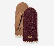 Fäustlinge aus ®fluff mit Muschelrand für Damen in Red, Größe Leder/Fleece