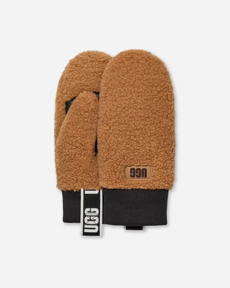 UGG Fäustlinge aus ®fluff mit Logo-Tape für Damen in Brown, Größe Fleece Chestnut