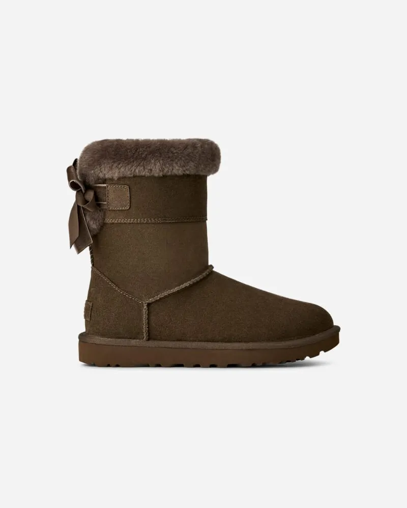 UGG Classic Short Bailey Mixed Schleife Boot für Damen in Dark Toffee, Größe Wildleder Dark