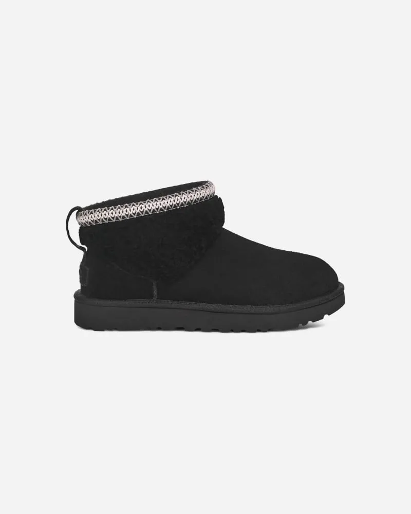 UGG Classic Ultra Mini Maxi Curly Boot für Damen in Black, Größe Schaffell/Veloursleder/Recycled Materials Black