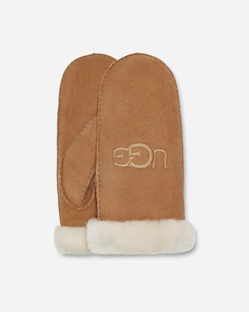 UGG Shearling-Handschuhe mit Logostickerei für Damen | UGG® EU in Brown, Größe Schaffell Chestnut